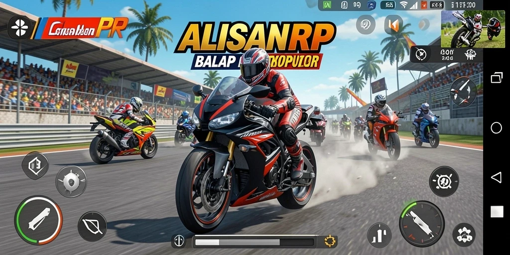 Tangkapan layar gameplay ALISANRP yang menampilkan aksi balapan seru.