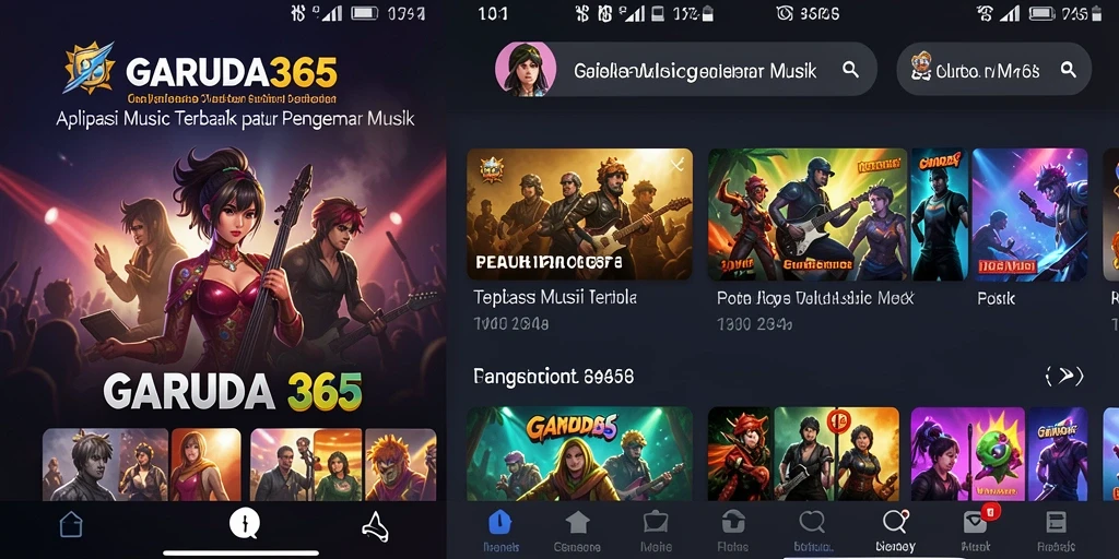 Screenshot GARUDA365 menampilkan koleksi lagu yang beragam dan antarmuka yang menarik.