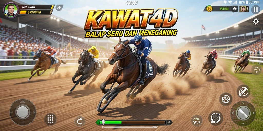 Tangkapan layar gameplay KAWAT4D dengan aksi balap yang mendebarkan.