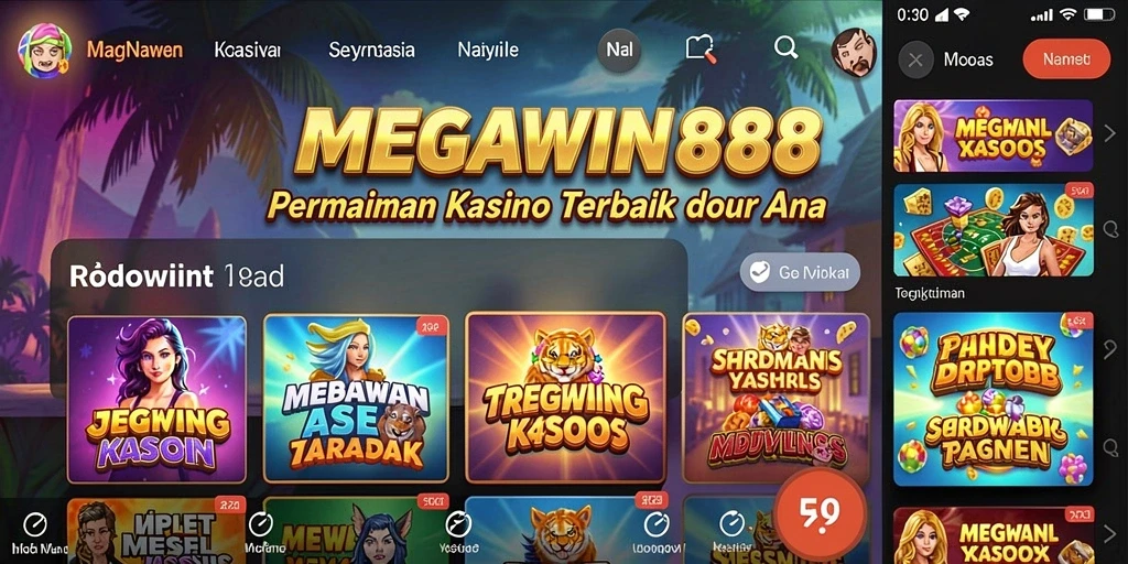 Screenshot utama MEGAWIN888 menampilkan gameplay Kasino yang seru.