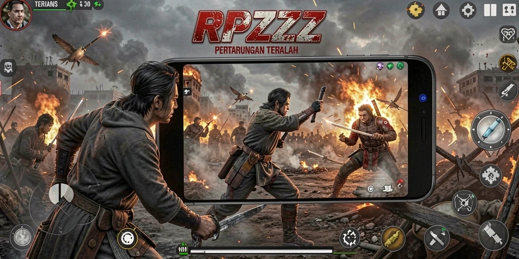 Tangkapan layar gameplay RPZZZ dengan aksi seru pertarungan Battle Royale.