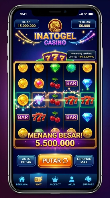 Tampilan antarmuka utama aplikasi inatogel yang bersih dan intuitif.